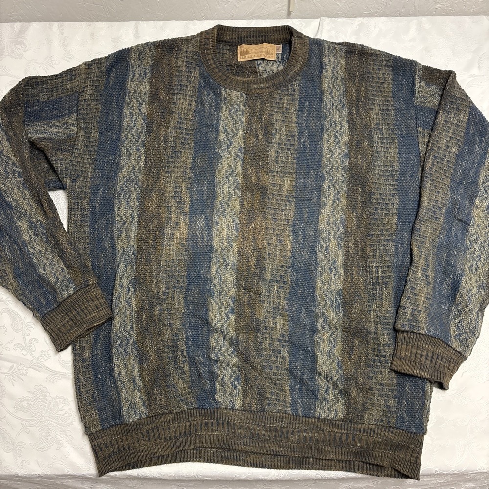 Vintage 90s Cosby Coogi Style 3D Knit Crewneck Pullover Grandpa Sweater Size XL